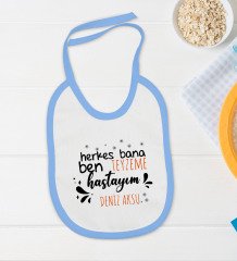 BK Kids Kişiye Özel Teyzeme Hastayım Tasarımlı Mavi Bebek Body Zıbın ve Mama Önlüğü Hediye Seti