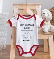 BK Kids Kişiye Özel İlk Babalar Günü Tasarımlı Kırmızı Bebek Body Zıbın-2