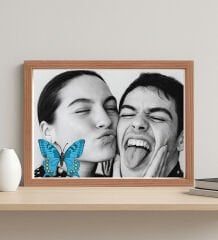 BK Gift Kişiye Özel Fotoğraflı Kelebekli Derin Ahşap Çerçeve, Ev Hediyesi, Sevgiliye Hediye