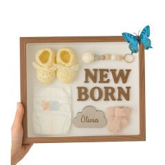 BK Gift Kişiye Özel Fotoğraflı Kelebekli Derin Ahşap Çerçeve, Ev Hediyesi, Sevgiliye Hediye