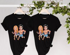 BK Gift Kişiye Özel Sevgililer Karikatürlü İkili Siyah T-shirt Seti, Sevgililer Hediye, Çift Hediyesi, Yıl Dönümü Hediyesi, Kişiye Özel Tişört-13