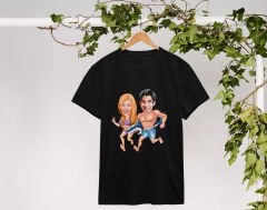 BK Gift Kişiye Özel Sevgililer Karikatürlü İkili Siyah T-shirt Seti, Sevgililer Hediye, Çift Hediyesi, Yıl Dönümü Hediyesi, Kişiye Özel Tişört-13