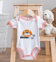 BK Kids Roar Tasarımlı Pembe Bebek Body Zıbın ve Mama Önlüğü Hediye Seti-1