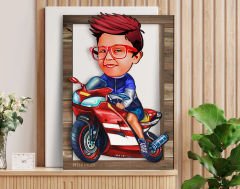 BK Gift Kişiye Özel Motorcu Çocuk Karikatürlü 3D Ahşap Tablo, Sevgiliye Hediye, Arkadaşa Hediye, Yıl Dönümü Hediyesi, Doğum Günü Hediyesi-1