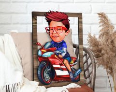 BK Gift Kişiye Özel Motorcu Çocuk Karikatürlü 3D Ahşap Tablo, Sevgiliye Hediye, Arkadaşa Hediye, Yıl Dönümü Hediyesi, Doğum Günü Hediyesi-1