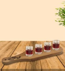 Kişiye Özel Masif Ahşap Tekila Sunum Tepsisi ve 4’lü Shot Bardak Seti - Model 6