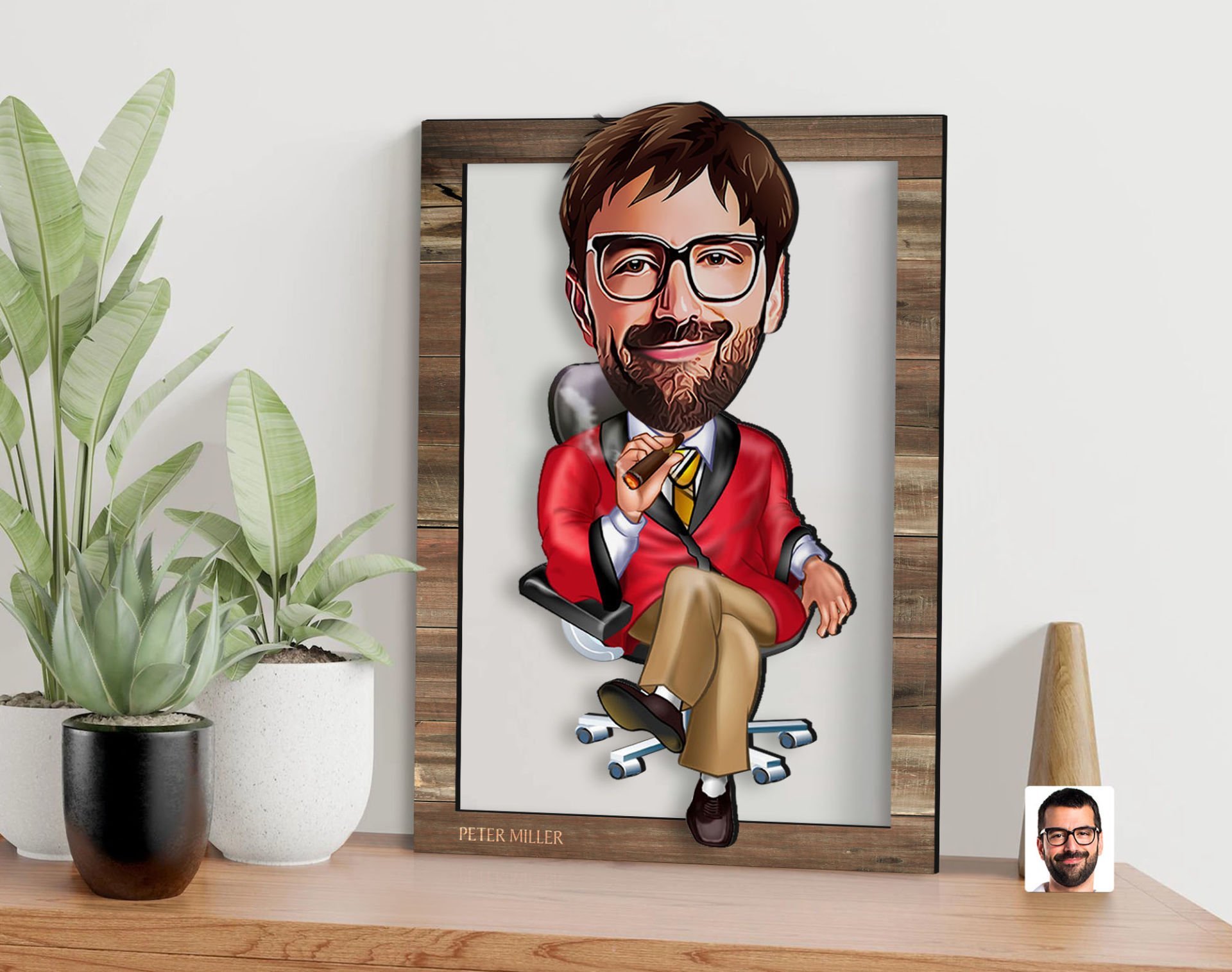 BK Gift Kişiye Özel Patron Karikatürlü 3D Ahşap Tablo, Sevgiliye Hediye, Arkadaşa Hediye, Yıl Dönümü Hediyesi, Doğum Günü Hediyesi-3