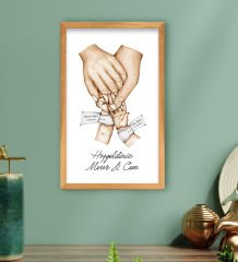BK Gift Kişiye Özel Renkli El Ele Tutuşan Aile Tasarımlı Ahşap Çerçeveli Tablo-3 40x25cm, Anneye Hediye, Aile Hediyesi