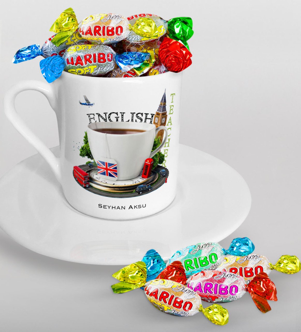 Kişiye Özel İngilizce Öğretmeni Türk Kahvesi Fincanı ve Haribo Şeker Hediye Seti-8