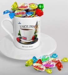 Kişiye Özel İngilizce Öğretmeni Türk Kahvesi Fincanı ve Haribo Şeker Hediye Seti-8