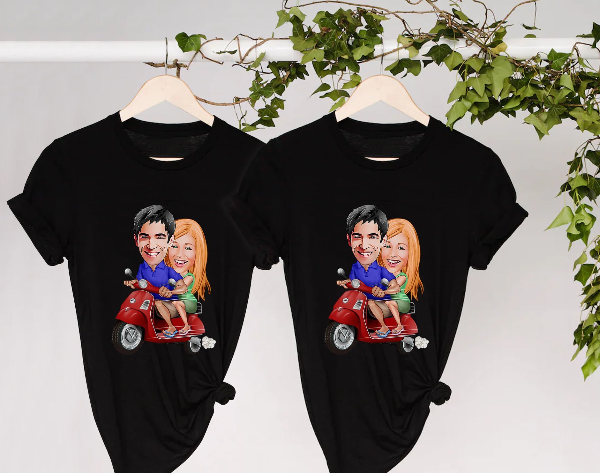 BK Gift Kişiye Özel Sevgililer Karikatürlü İkili Siyah T-shirt Seti, Sevgililer Hediye, Çift Hediyesi, Yıl Dönümü Hediyesi, Kişiye Özel Tişört-15
