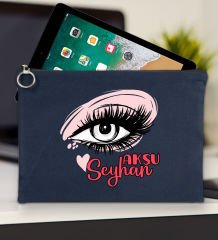BK Gift Kişiye Özel İsimli-5 Lacivert Tablet Çantası 30x21cm, Ipad Çantası, Baskılı Tablet Kılıfı